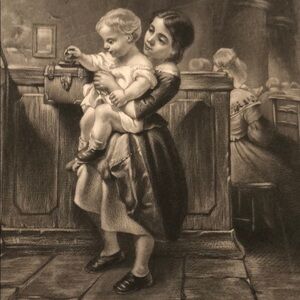 First Alms 9.5" X 5.75" - Antique Engraving/Print